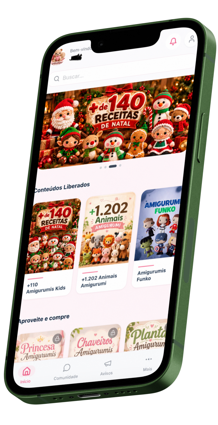 Imagem real do aplicativo com receitas de Amigurumi de Natal
